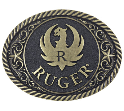 Ruger Oval  Black and Brass Belt Buckle