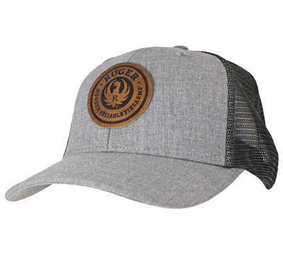 Ruger Gray & Leather Patch Trucker Cap